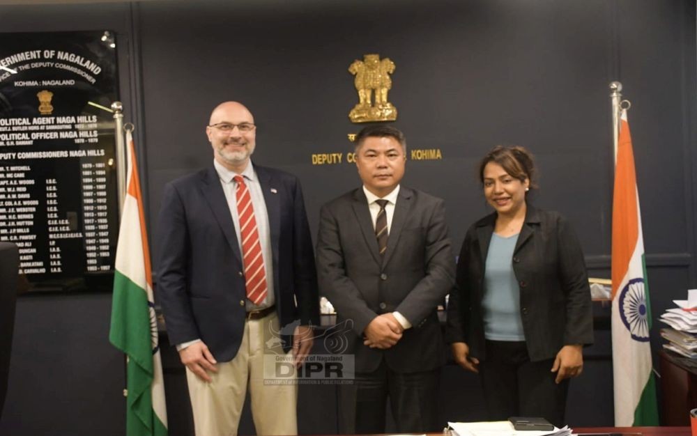 Noah Hogan, left, along with Kohima DC B Henok Buchem, middle, during a courtesy visit in Kohima on October 28. (DIPR Photo)